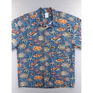 Vtg Hawaiian Fish Shirt Mens Large Tropical Coral Made USA Aquarium Rayon Cotton